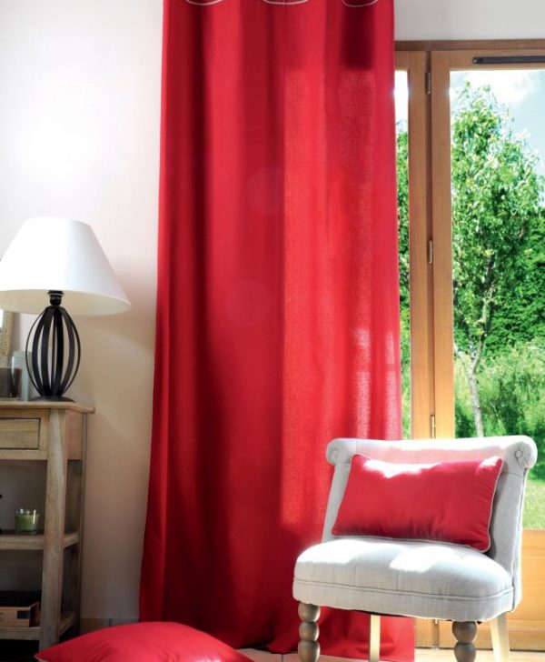 Draperie rosie bumbac Duo Rouge/Lin 135x250 cm